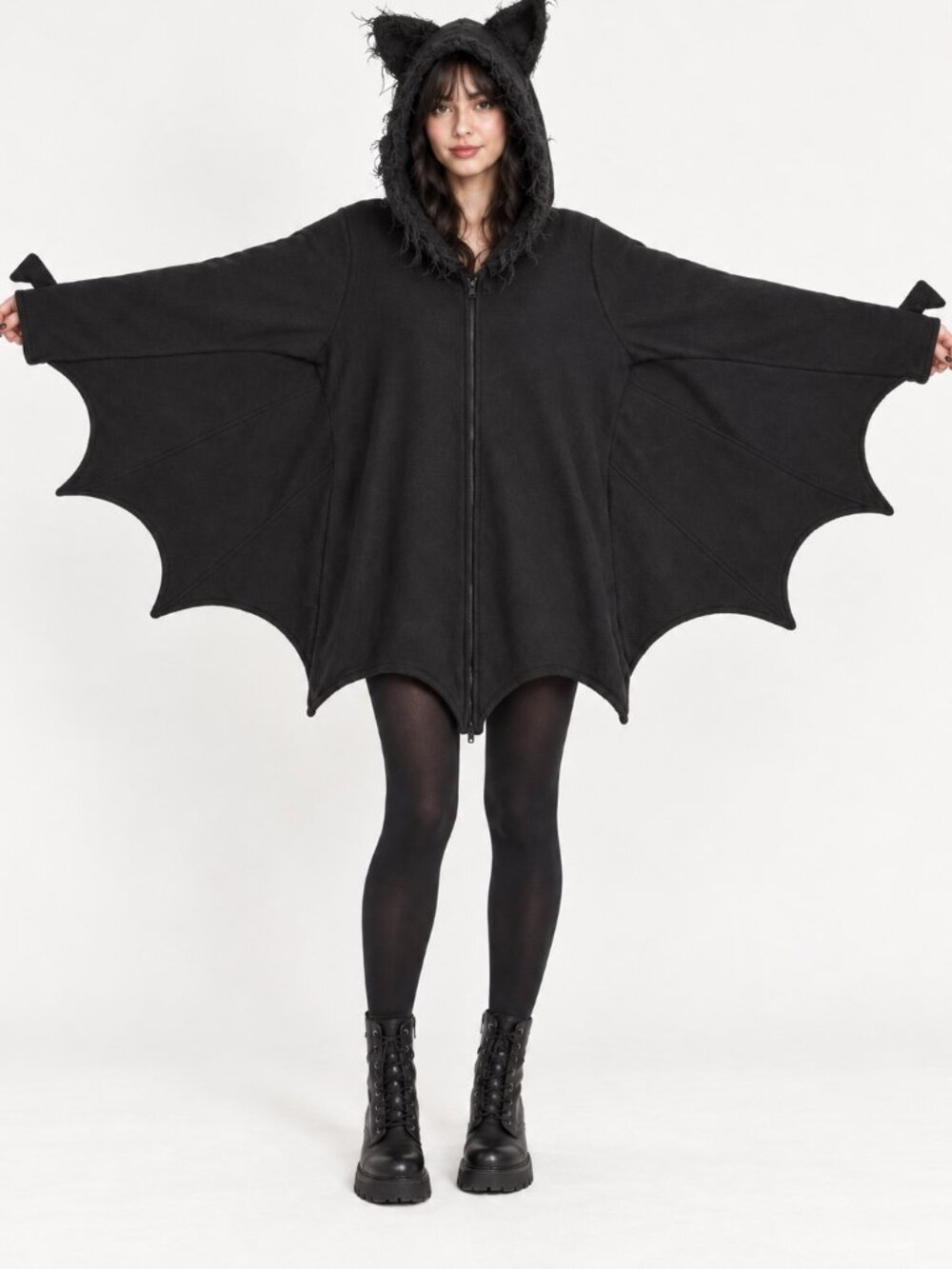Leg Avenue Cozy Bat Costume XL Black Fleece Hooded Dress Wings Halloween Goth